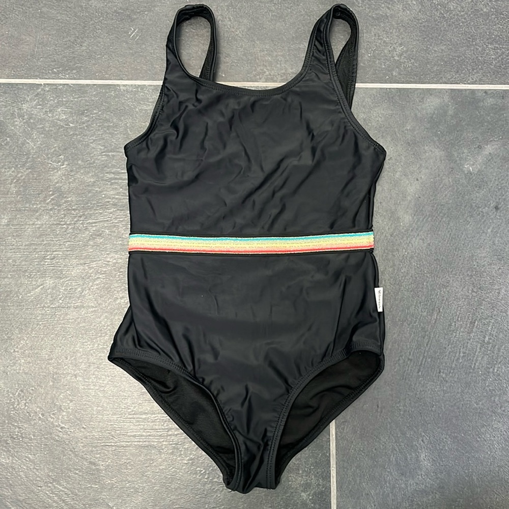 Limeapple Girls Camille Multicolor Band One Piece Black Bathing Suit- size 8